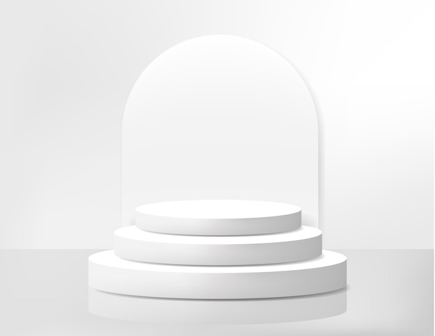 Escena de podios realistas para exhibición de productos. Pedestal realista.Tribuna 3d.Plataforma geométrica.Vector