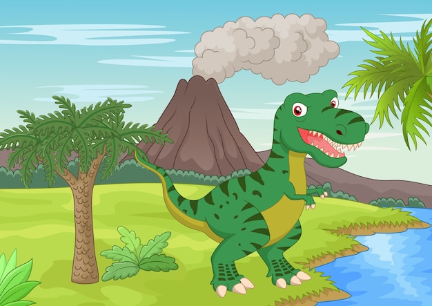 Escena prehistórica con dibujos animados de tiranosaurio