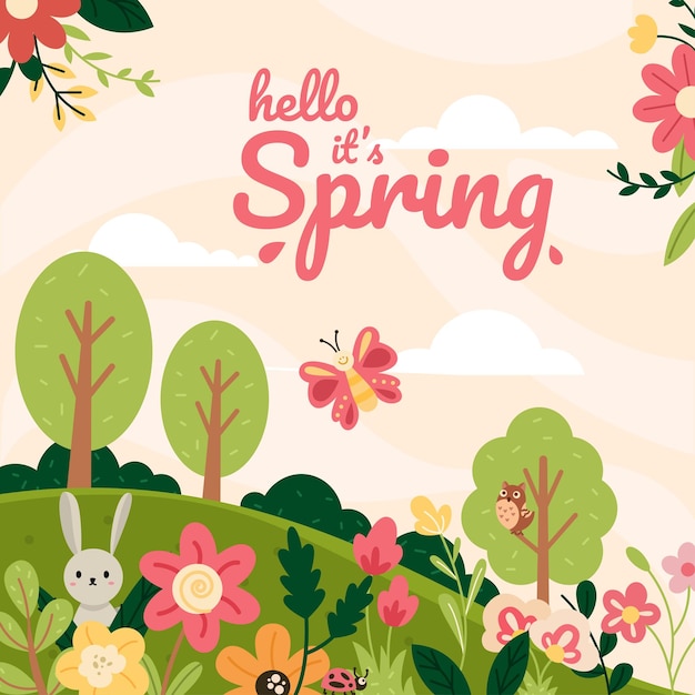 Escena de primavera con el fondo de Cute Bunny
