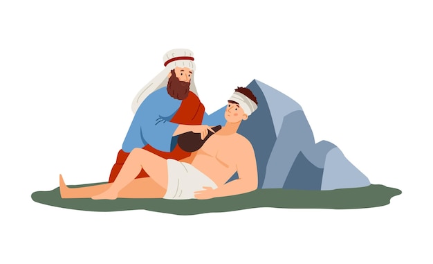 Escena de sacrificio de Abraham de la ilustración vectorial plana bíblica aislada en blanco