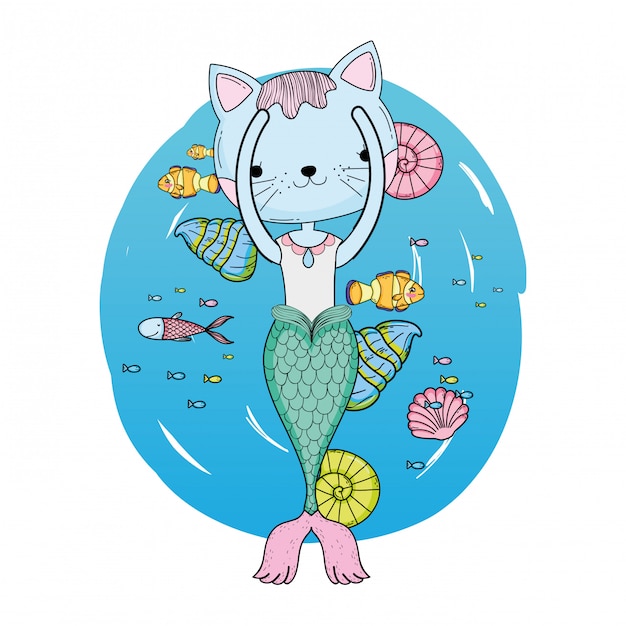 Vector escena submarina linda purrmaid