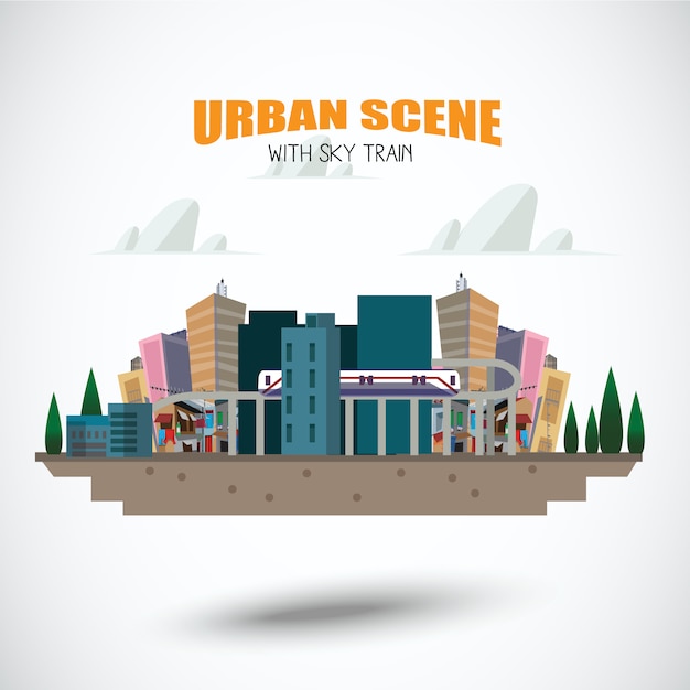 Escena urbana con sky train