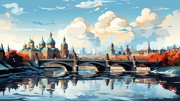 Escena vectorial de dibujos animados de Moscú sobre un fondo blanco
