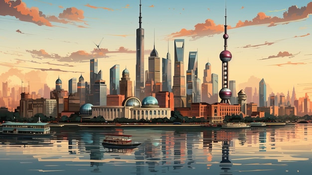 Vector escena vectorial realista de shanghai con fondo blanco