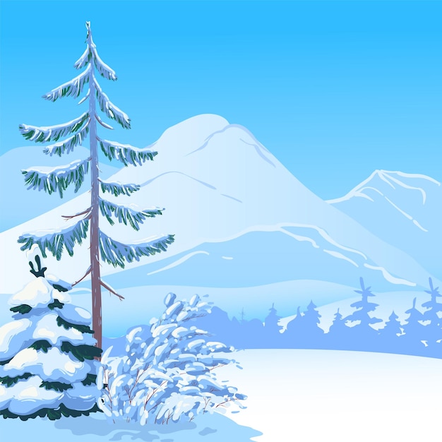 Escena vertical con nieve cayendo Árboles cubiertos de nieve abetos Ilustración vectorial Escena navideña