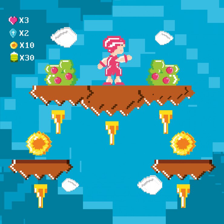 Vector escena de videojuego clásico con guerrero