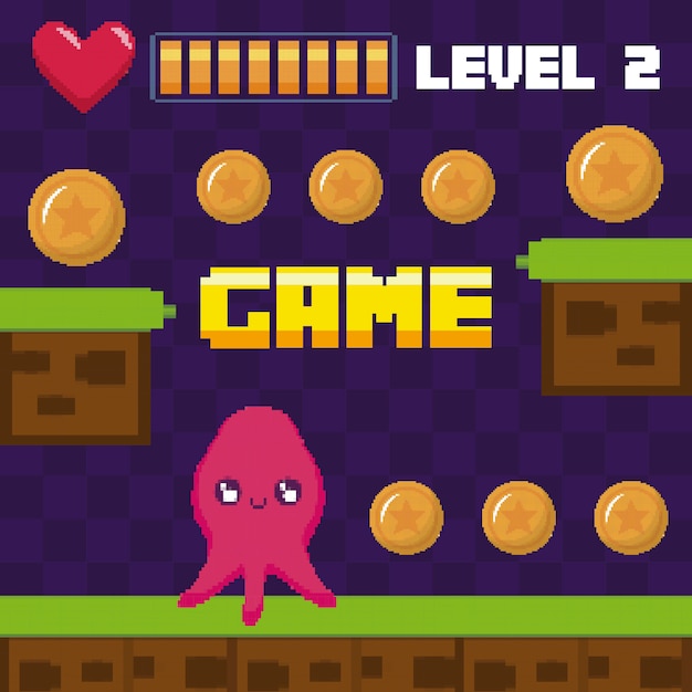 Escena de videojuego clásico con personaje mutante de pulpo