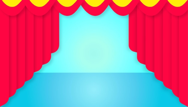 Escenario azul con diseño de fondo de cortina roja