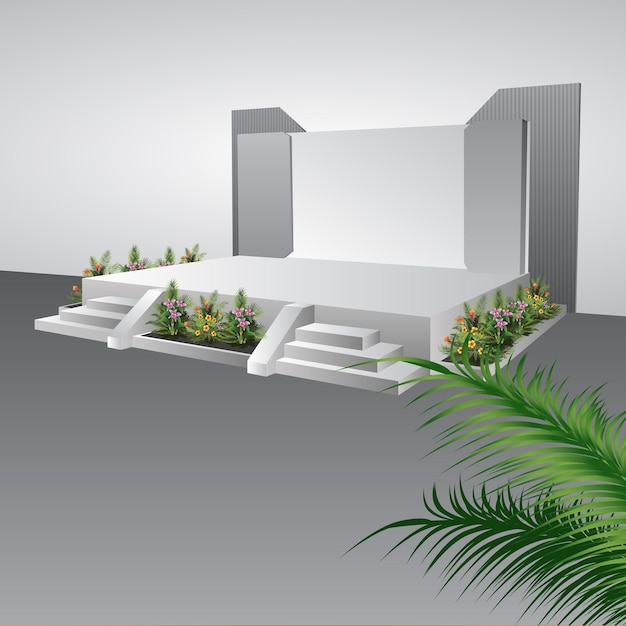 Escenario en blanco simple con telón de fondo y plantas.