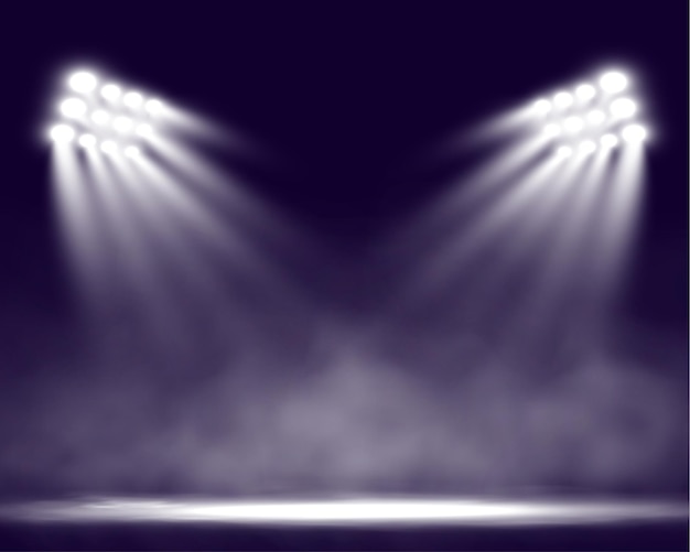 Escenario con humo y focos Escena de humo Ilustración vectorial