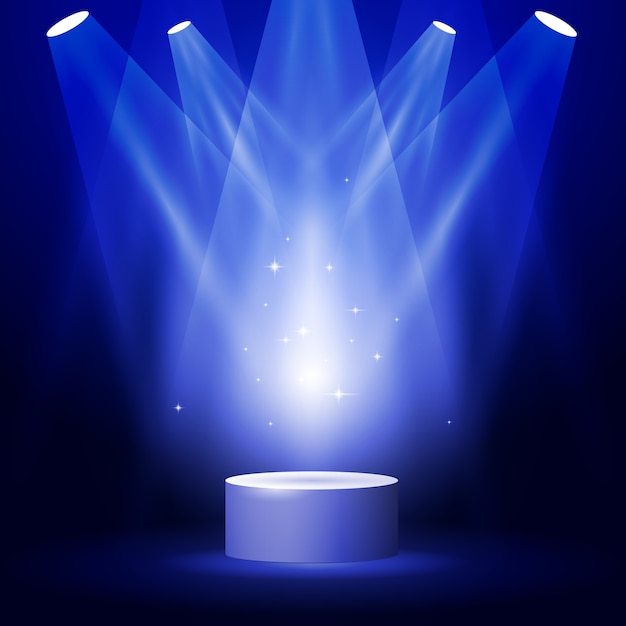 Escenario o podio en rayos de foco - pedestal de premio en blanco
