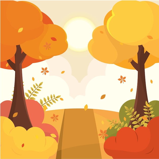 Escenario de paisaje de otoño estacional de colores Ilustración vectorial