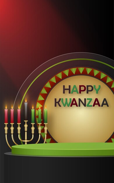 Escenario de podio redondo 3d para tarjeta Happy kwanzaa