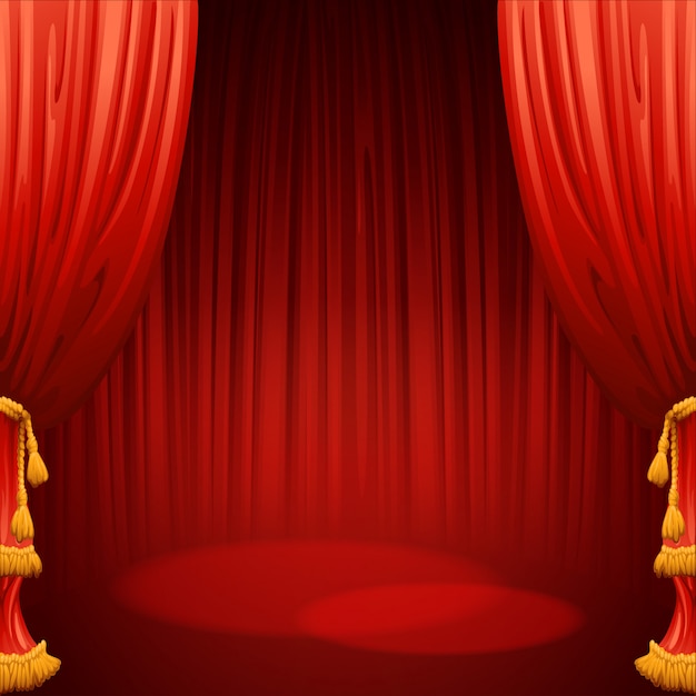 Escenario de teatro con telón rojo. ilustración