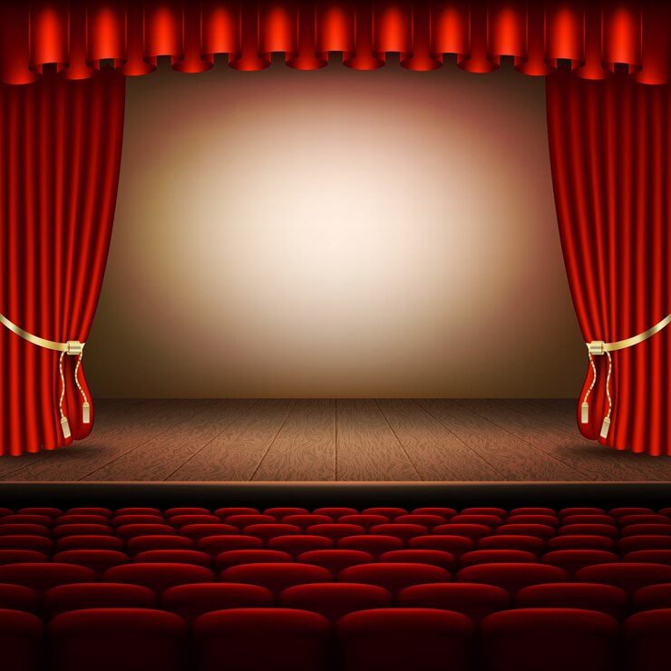 Vector escenario con telón rojo.
