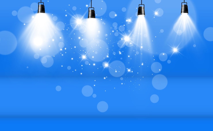 Vector escenario vacío con focos dispositivos de iluminación en transparente
