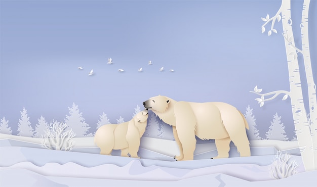 Escenas de invierno con oso polar