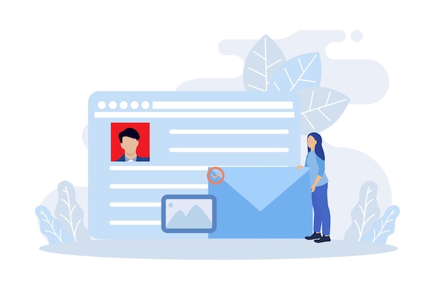 Escenas de marketing por correo electrónico. Personajes de personas que utilizan el buzón de correos en línea y envían correos publicitarios.