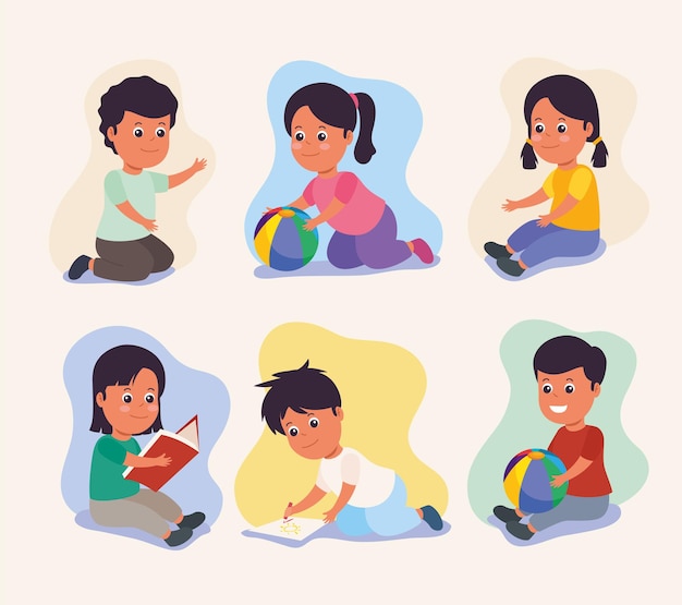 Vector escenas de niños haciendo actividades