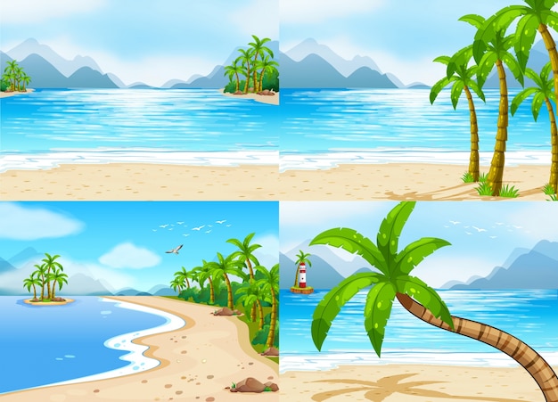 Vector escenas con playa y mar