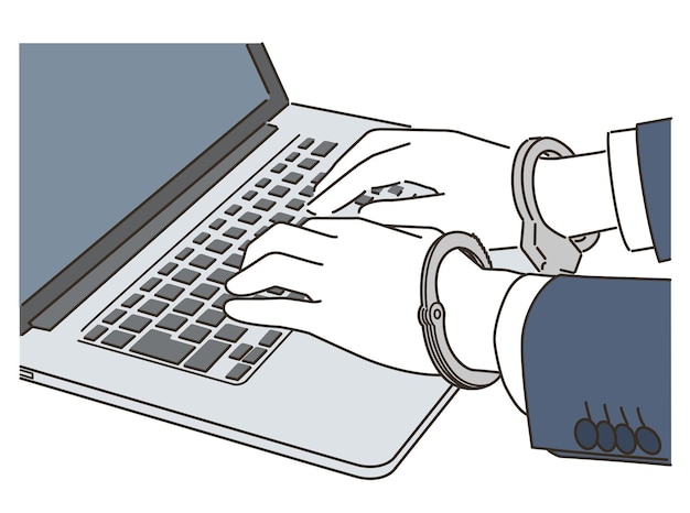 Un esclavo de la compañía escribiendo en un teclado mientras está esposado