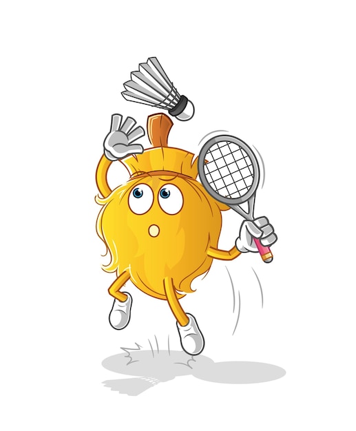 escoba, aplastar, en, bádminton, caricatura, caricatura, mascota, vector