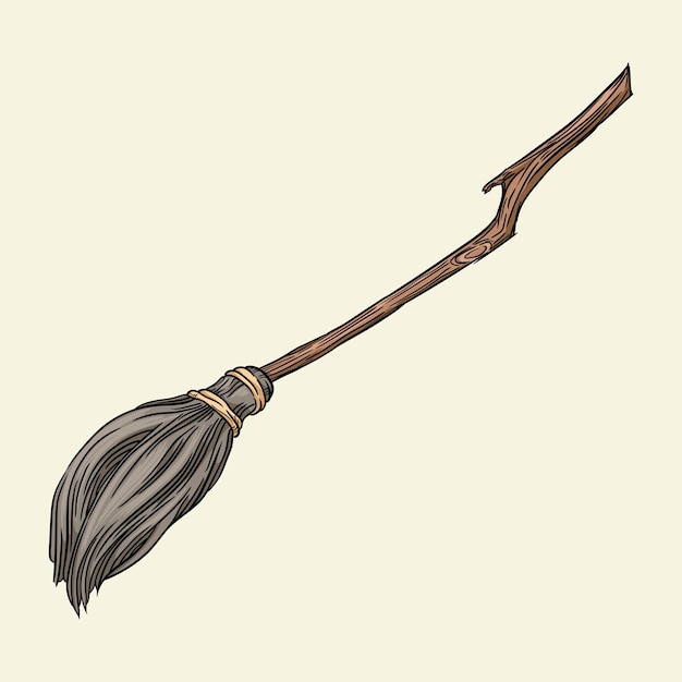 Escoba de bruja. Ilustración de vector dibujado a mano aislado sobre fondo.