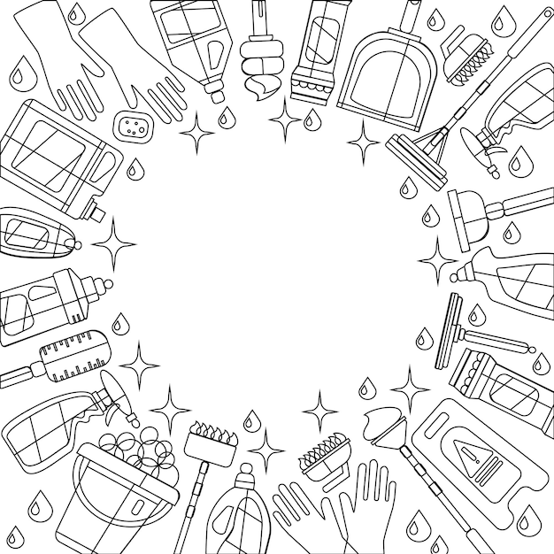 Escoba y fregona para tareas domésticas Escobas barredoras limpieza del hogar fregonas y escoba de limpieza con recogedor Escoba cocina y baño higiene o equipo de tareas domésticas Conjunto de símbolos de ilustración vectorial de dibujos animados aislados