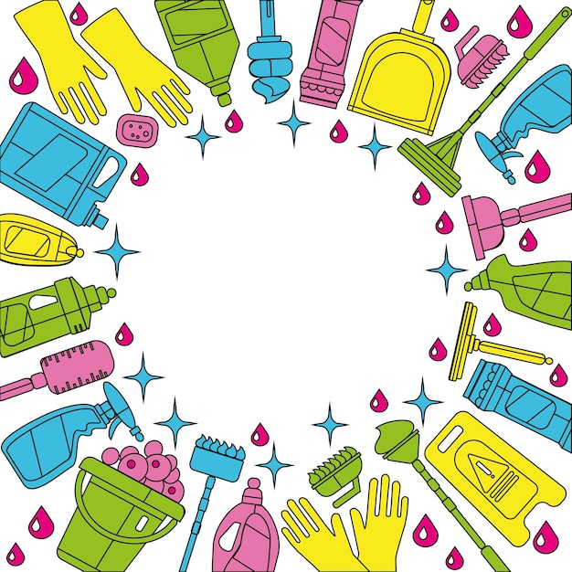 Escoba y fregona para tareas domésticas Escobas barredoras limpieza del hogar fregonas y escoba de limpieza con recogedor Escoba cocina y baño higiene o equipo de tareas domésticas Conjunto de símbolos de ilustración vectorial de dibujos animados aislados