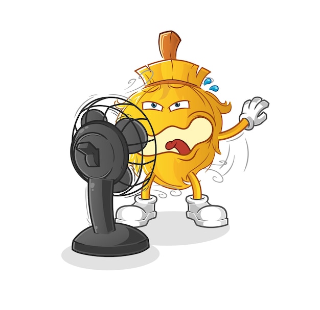 Escoba frente al vector de mascota de dibujos animados de personaje de ventilador