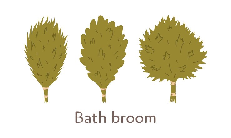 Vector las escobas de sauna, el tilo de abedul y el eucalipto para el bienestar ilustración vectorial