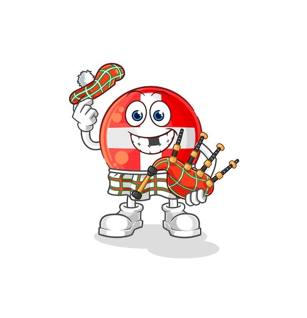Escocés suizo con personaje de dibujos animados de vector de gaitas