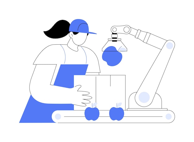 Escoger y colocar robots ilustraciones de vectores de dibujos animados aislados