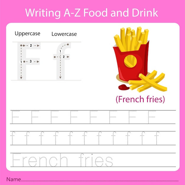 Escribiendo az comida y bebida. práctica de escritura a mano