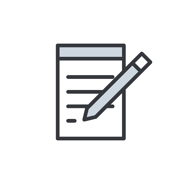 Escribir en el bloc de notas con bolígrafo Icono del documento Icono del cuaderno Icono del bolígrafo Ícono de la escritura en papel Icono plano