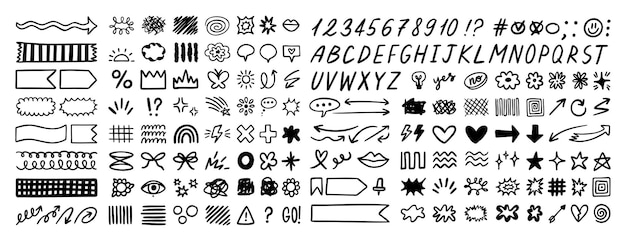 Escribir elementos de garabateo conjunto pintura subrayar niños marcador rascar vector pluma juego de garabatas