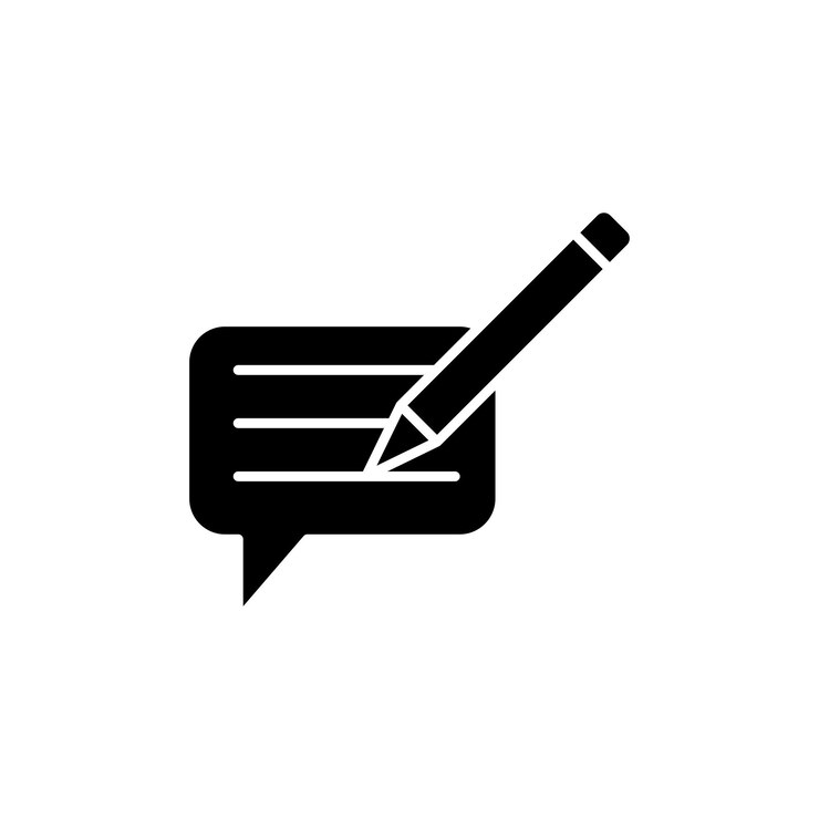 Vector escribir icono de comentario establecer comentarios positivos o testimonios símbolo vectorial escribir artículo o señal de publicación escribir icono de nota de papel en estilo negro lleno y delineado
