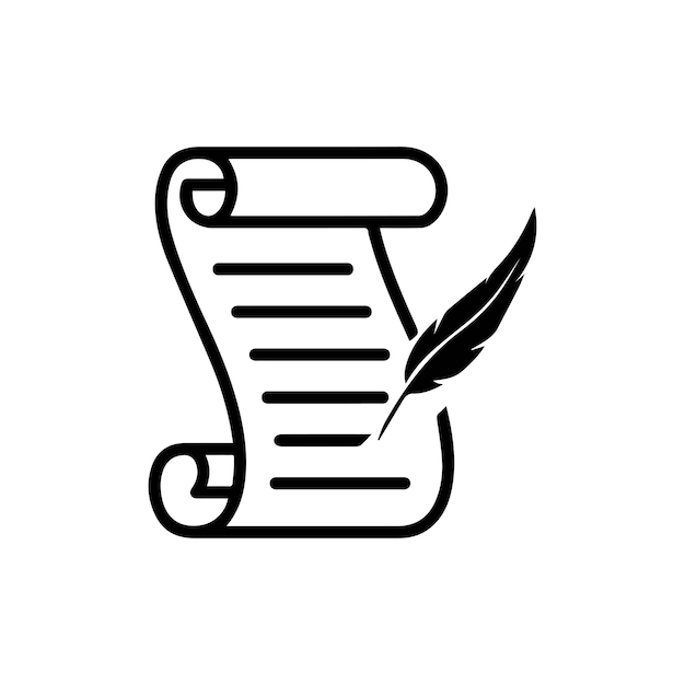 Vector escribir en pergamino con pluma de pluma o íconos vectoriales de arte de línea histórica para juegos y sitios web