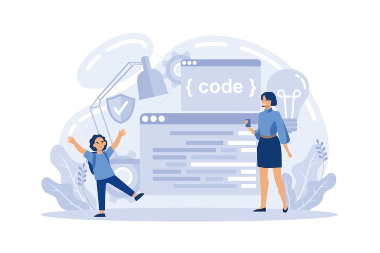 Vector escribir software de educación en ti y crear código para tecnología informática para dispositivos de interfaz de sitio web