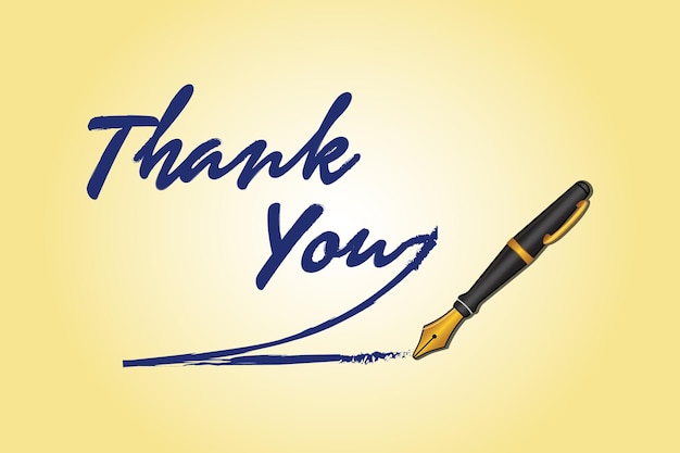 Escrito a mano Gracias tipografía en fondo amarillo con pluma pluma