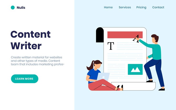 Vector escritor de contenido y página de inicio de bloguero