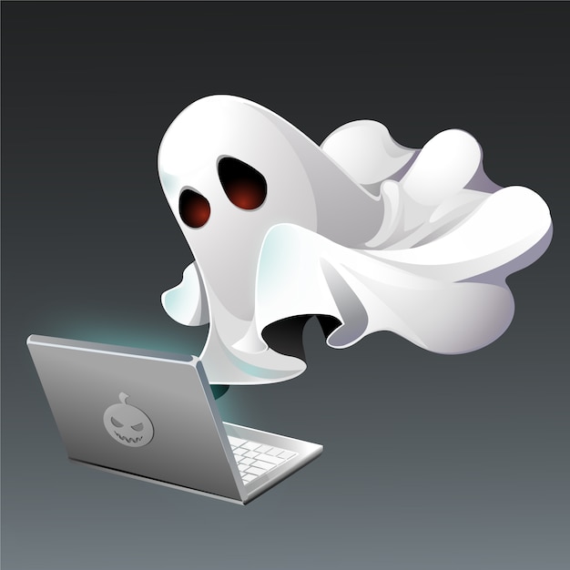 Escritor fantasma que trabaja delante de la computadora portátil