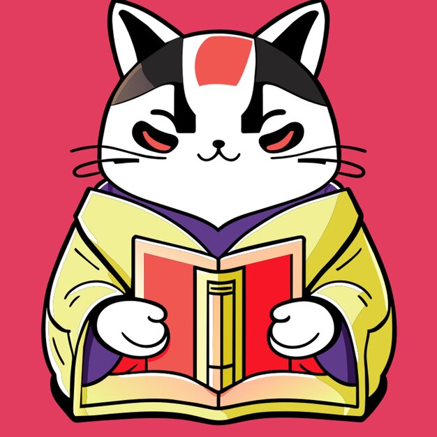 el escritor de gatos kimono libro ilustración vectorial