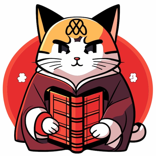 El escritor de gatos kimono libro ilustración vectorial