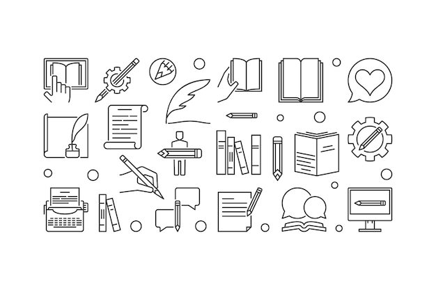 Escritor vector banner horizontal lineal o ilustración