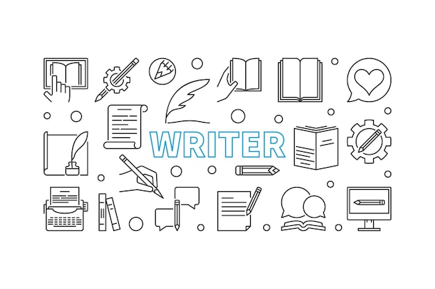 Escritor vector contorno horizontal ilustración o banner