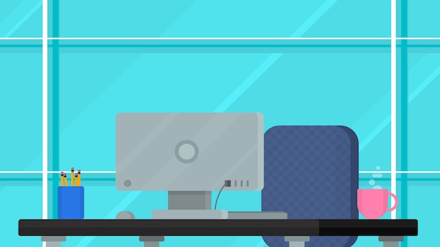 Escritorio en la ilustración de vector de fondo de oficina
