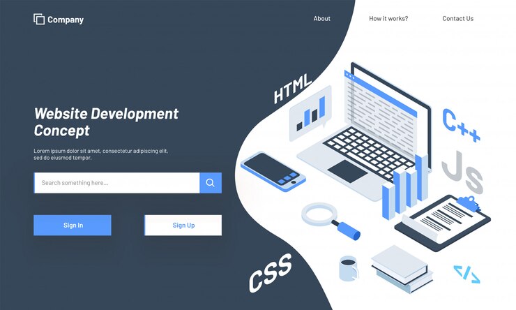 Vector escritorio isométrico con diferentes lenguajes de programación.