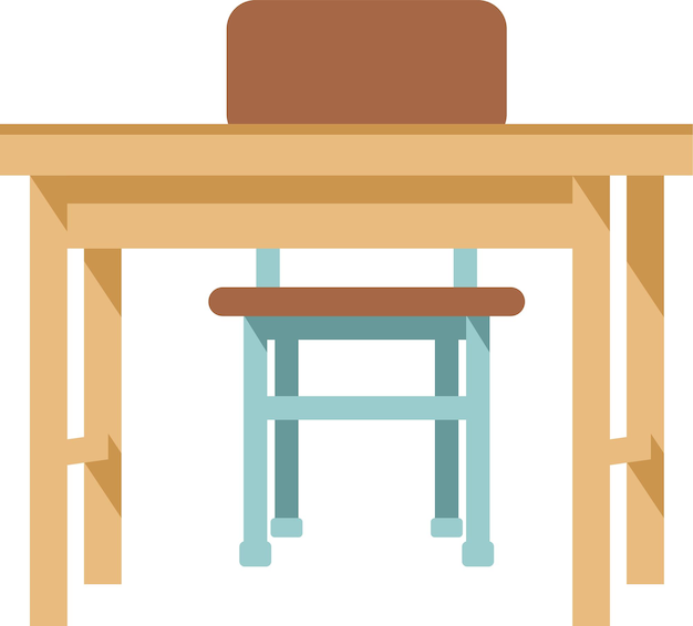 Escritorio y silla de trabajo en estilo plano