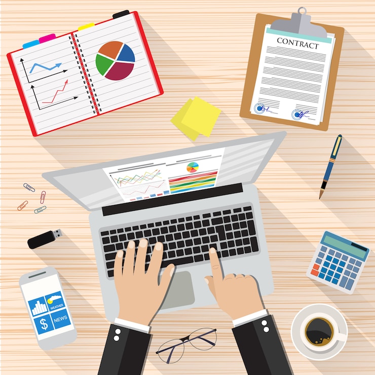 Vector escritorio de trabajo de empresario